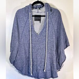 Victorias Secret Blue Boho Poncho Small Hooded Raw Hem Distressed Pockets